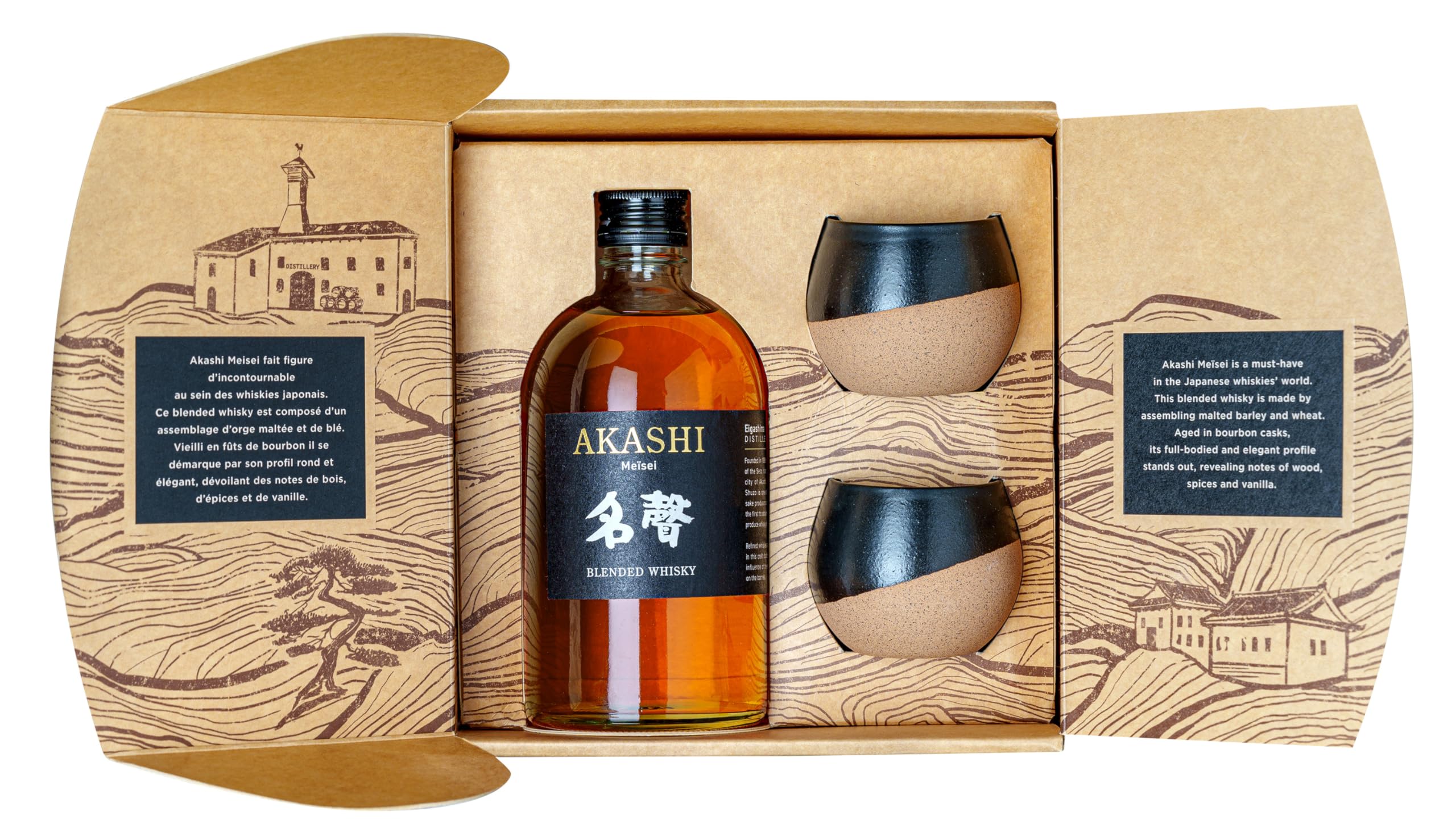 Le coffret whisky japonais Akashi Meïsei avec 2 verres, 40°, 50 cl — idée cadeau original