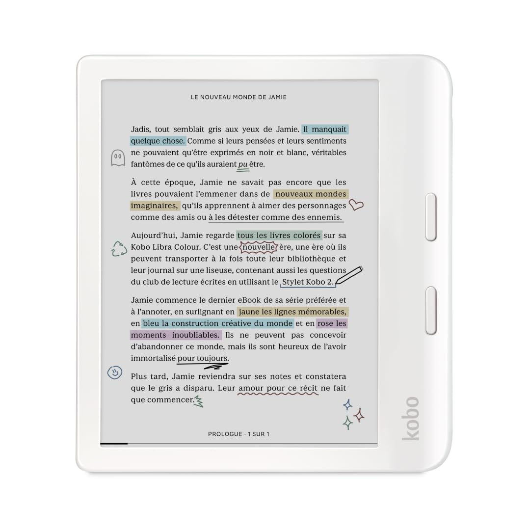 Kobo Libra Colour, liseuse couleur 7 pouces 32 Go, blanche — idée cadeau original