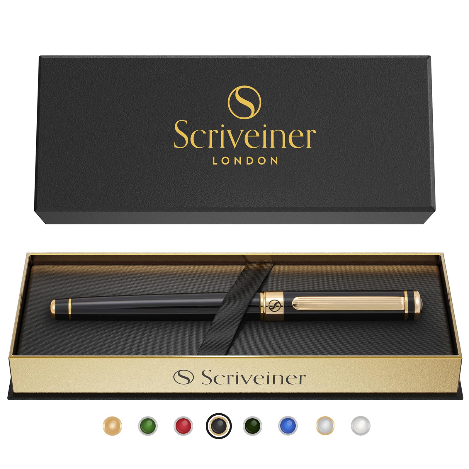 Scriveiner Black Lacquer Rollerball Pen with Gold Plating, Gift Boxed — original gift idea