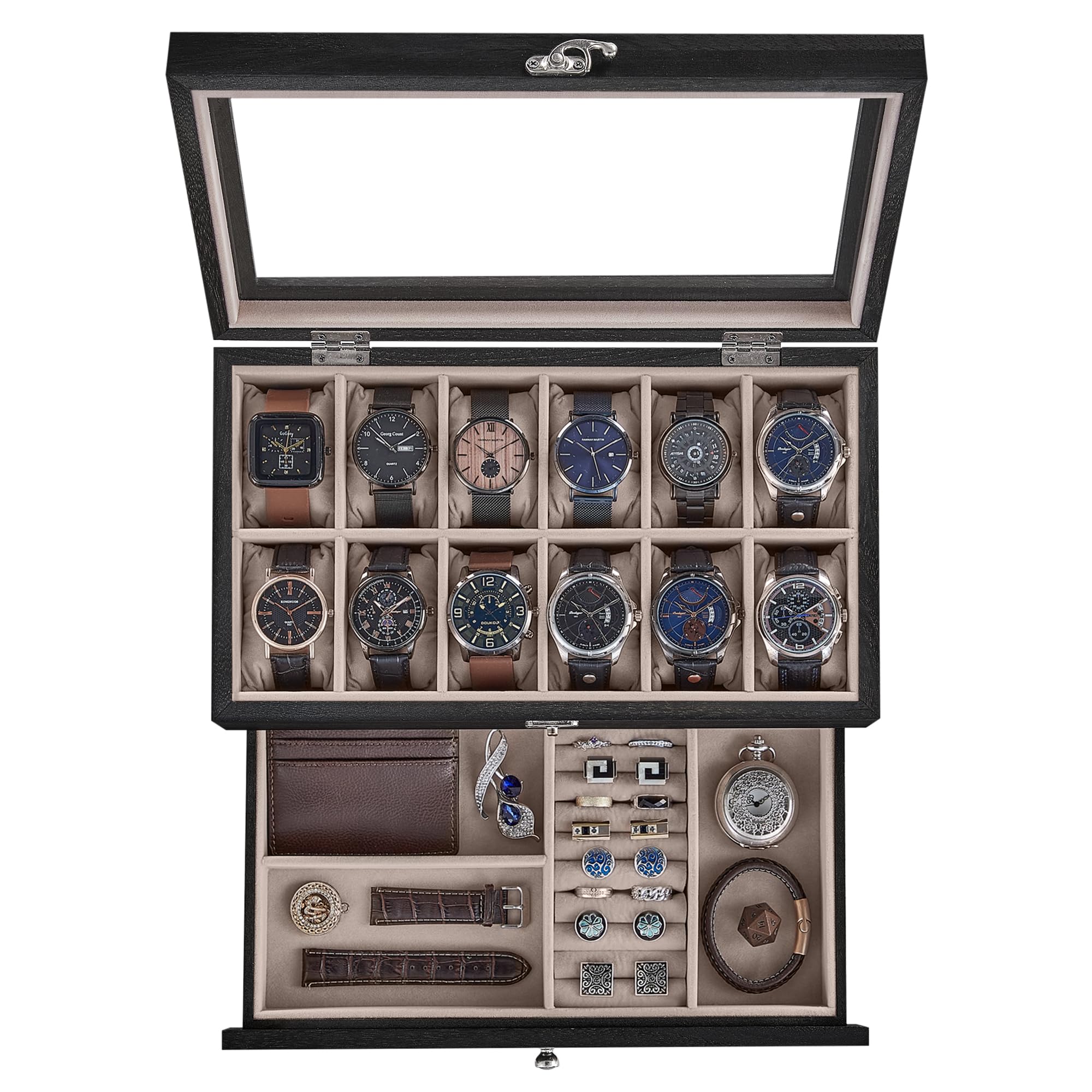 La boîte à montres SONGMICS 12 emplacements, couvercle en verre — idée cadeau original
