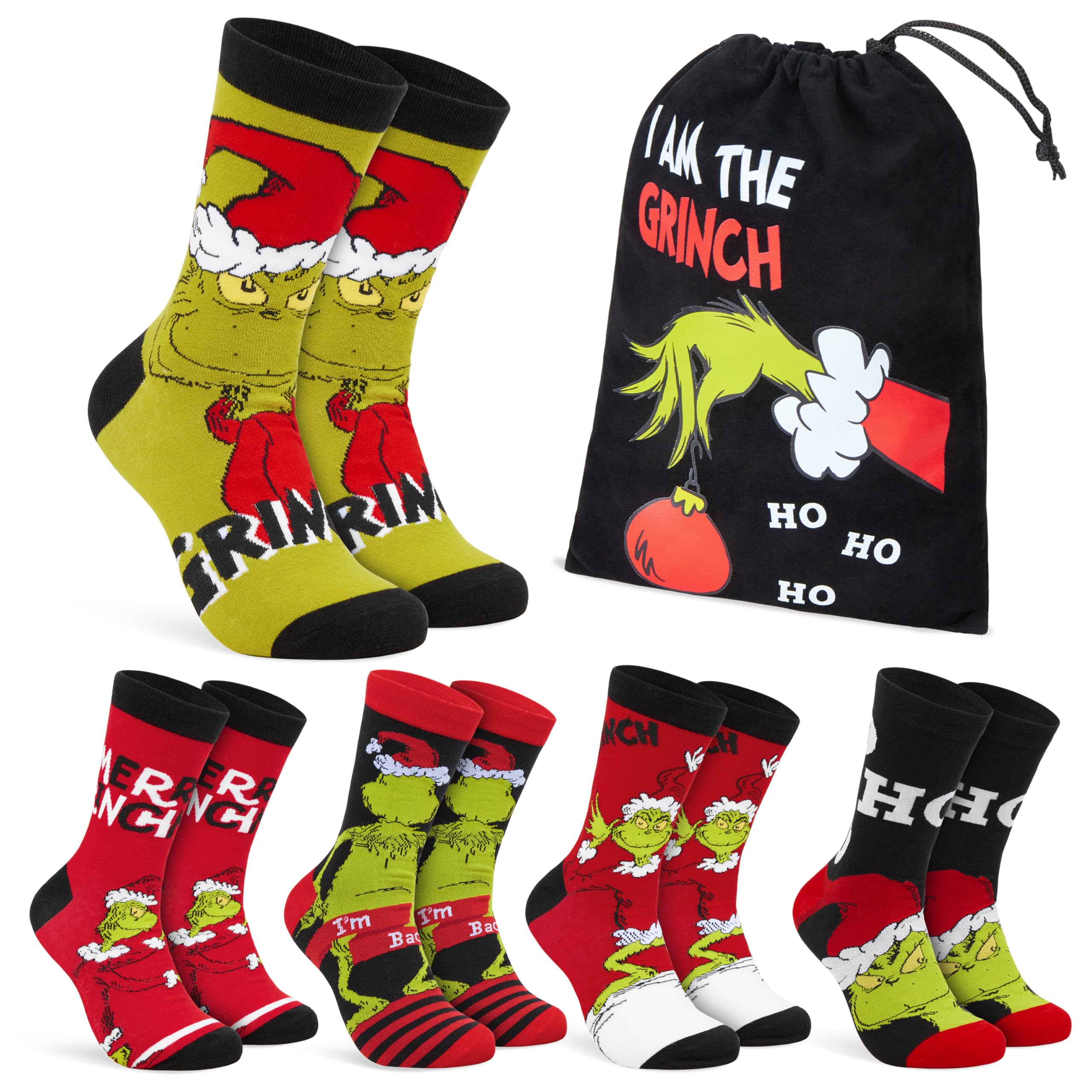 The Grinch Men's Crew Socks, Pack of 5 or 6 — original gift idea