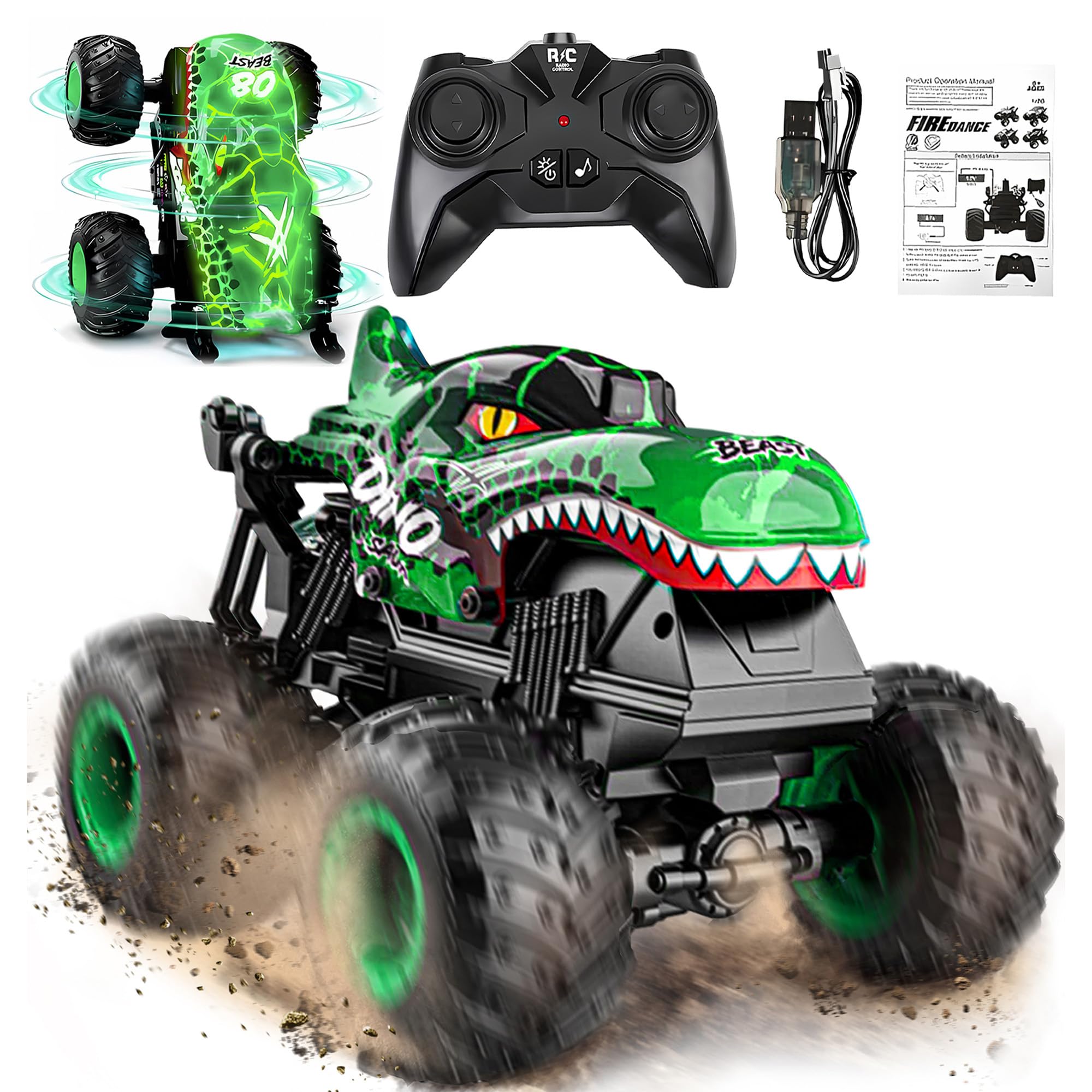 BEZGAR Monster Truck RC Car, 1:20 Scale, Lights & Music — original gift idea