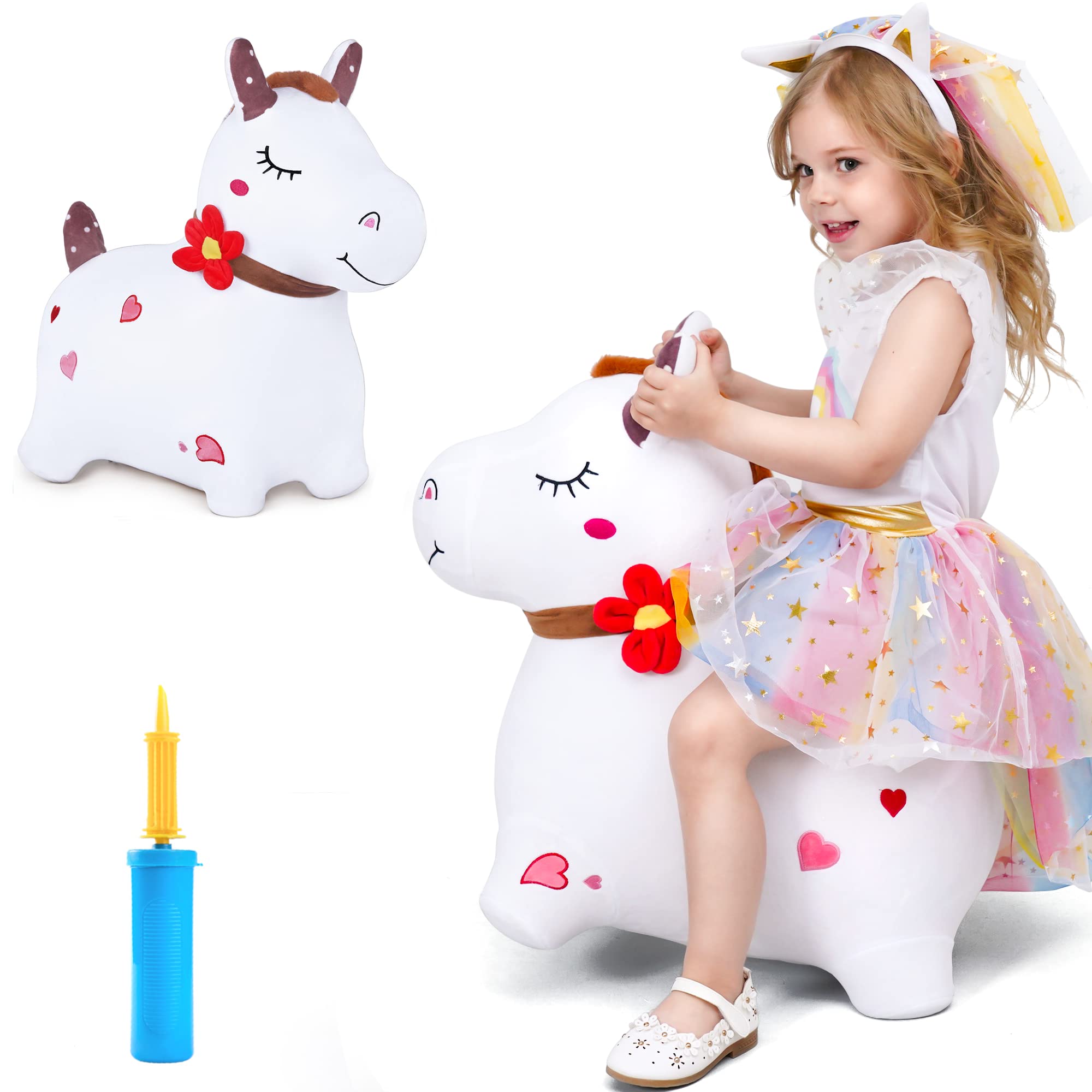 Bouncy Pals White Horse Hopper, Inflatable Ride-On Bounce Toy — original gift idea