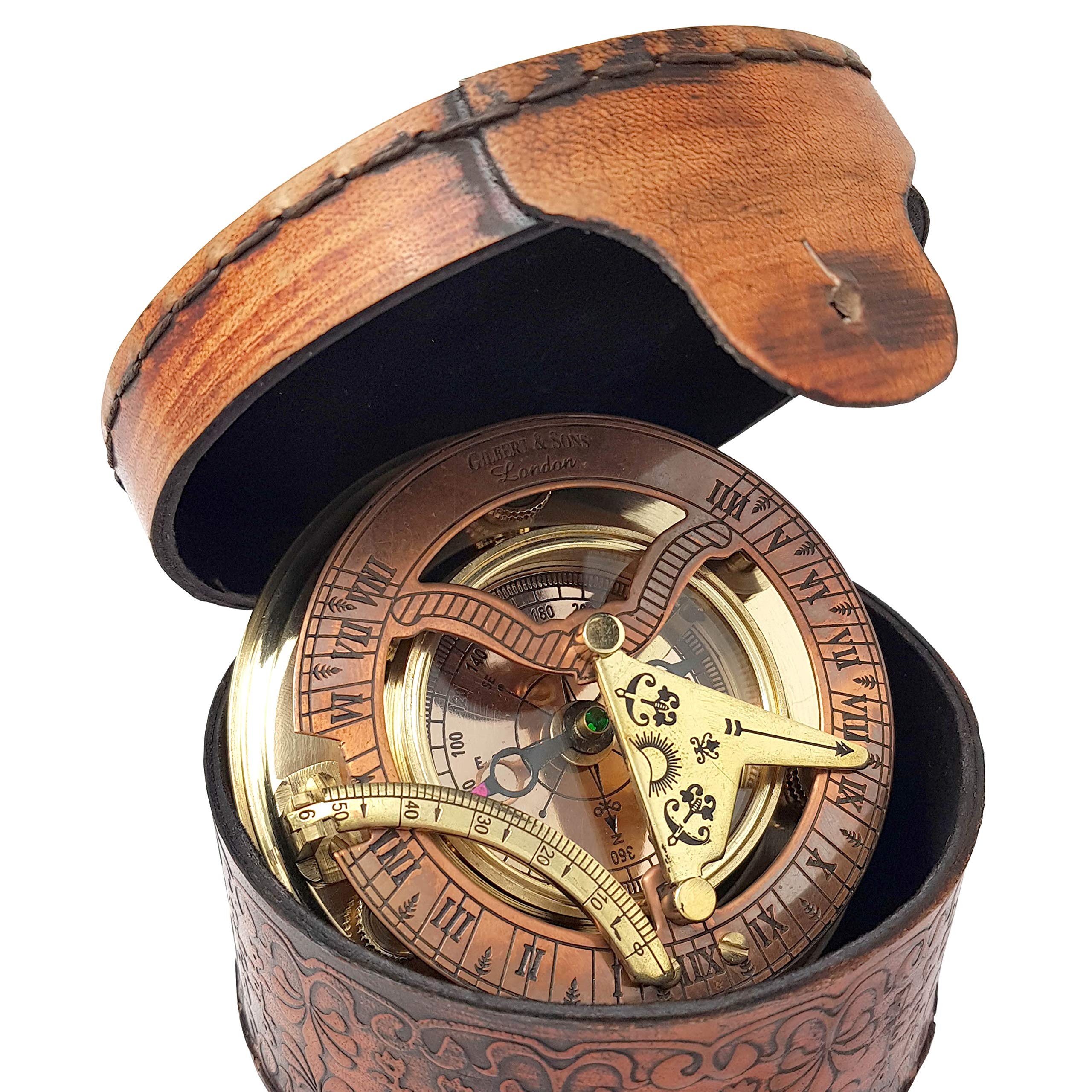 Brass Nautical - Antique Brass & Copper Sundial Compass in Box — original gift idea