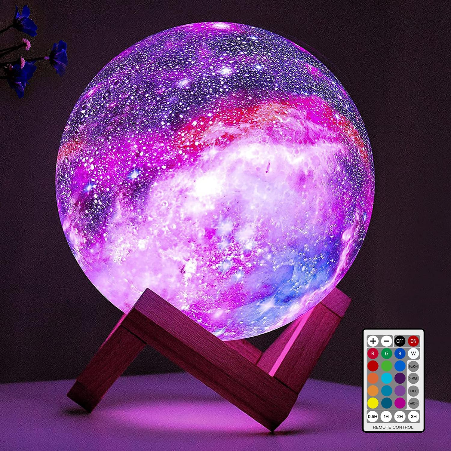 BRIGHTWORLD Moon Lamp Galaxy Lamp 5.9 inch 16 Colors LED 3D Moon Light — original gift idea