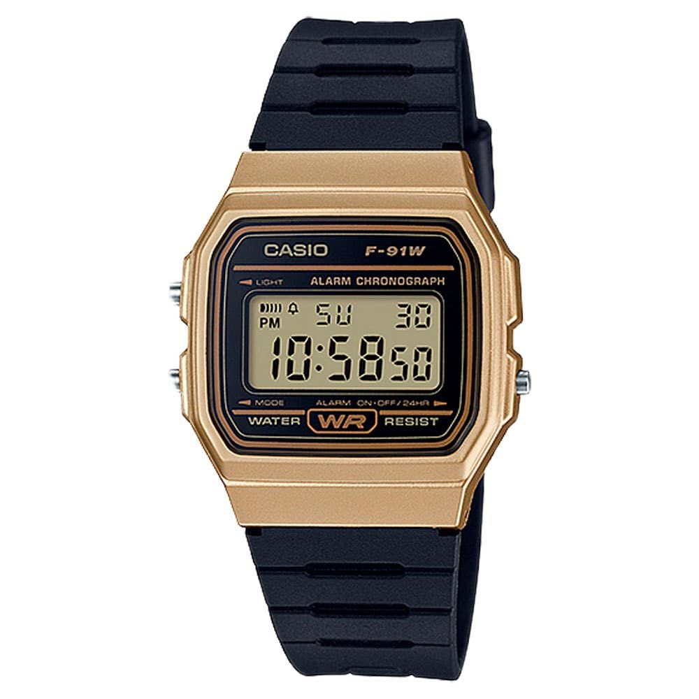 Casio Vintage F-91WM-9A Digital Watch, Black and Gold — original gift idea