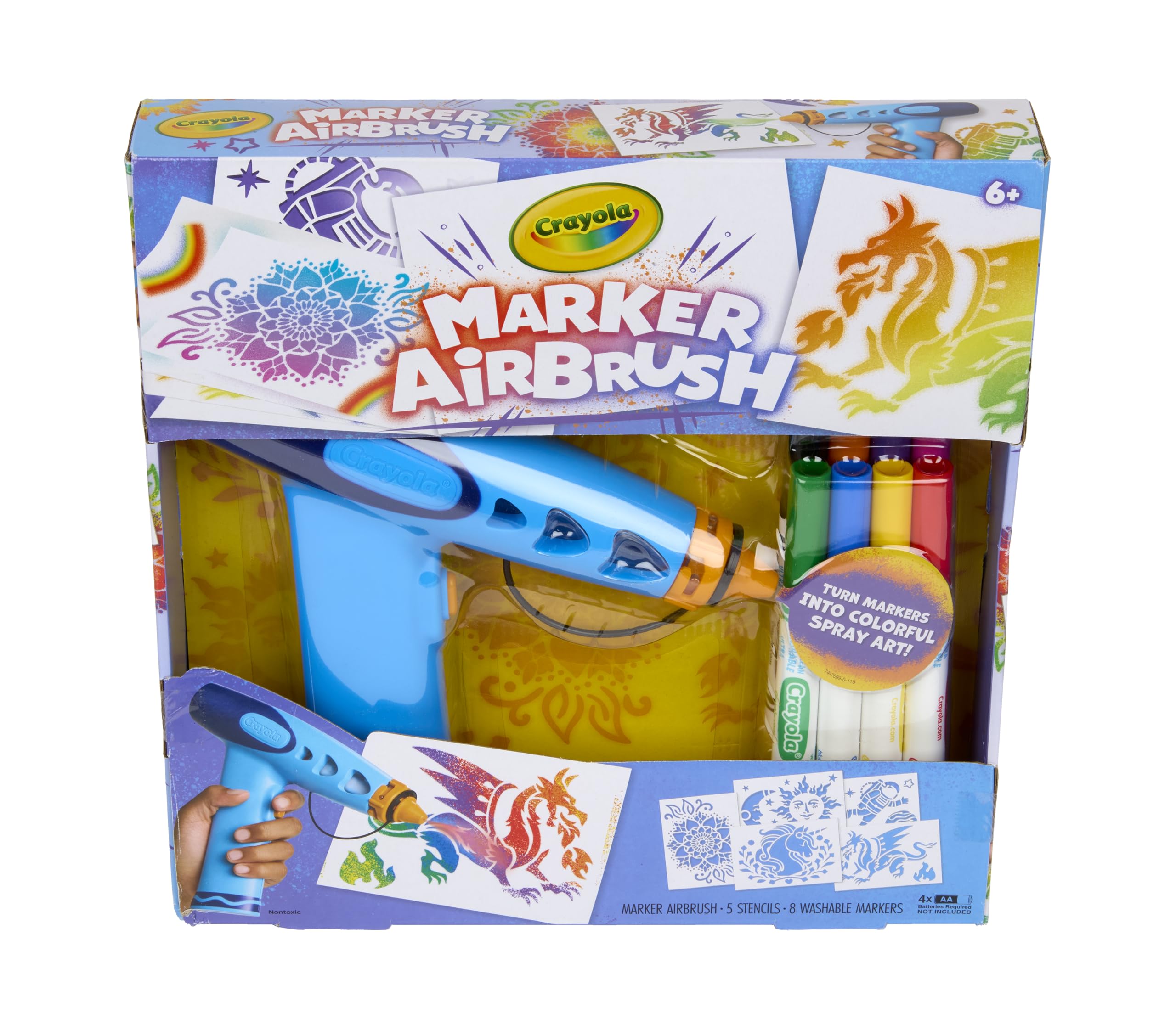 Crayola Marker Airbrush Spray Art Kit (8 Washable Markers, 5 Stencils) — original gift idea