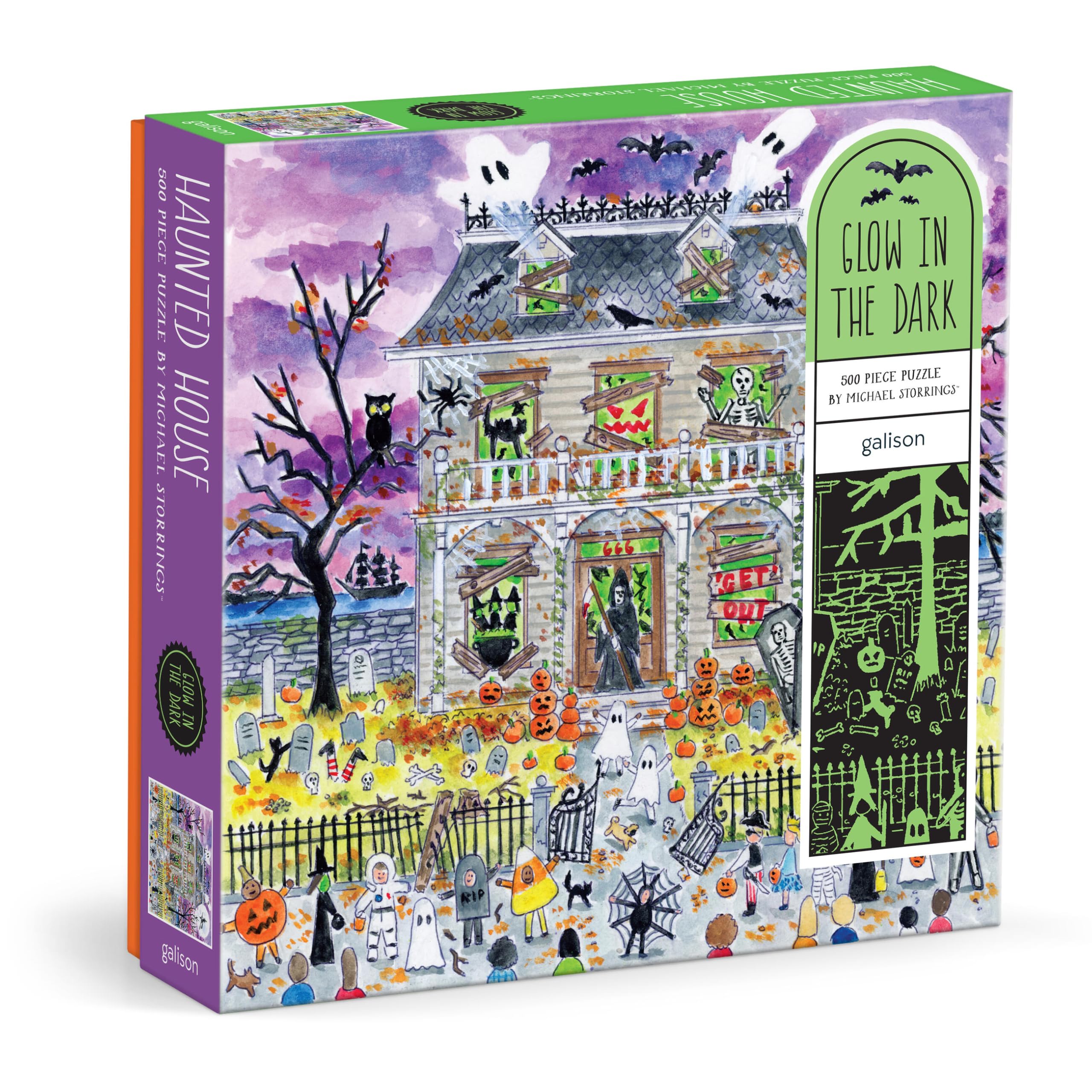 Galison Michael Storrings Haunted House Puzzle (500 Pieces, Glow in the Dark) — original gift idea