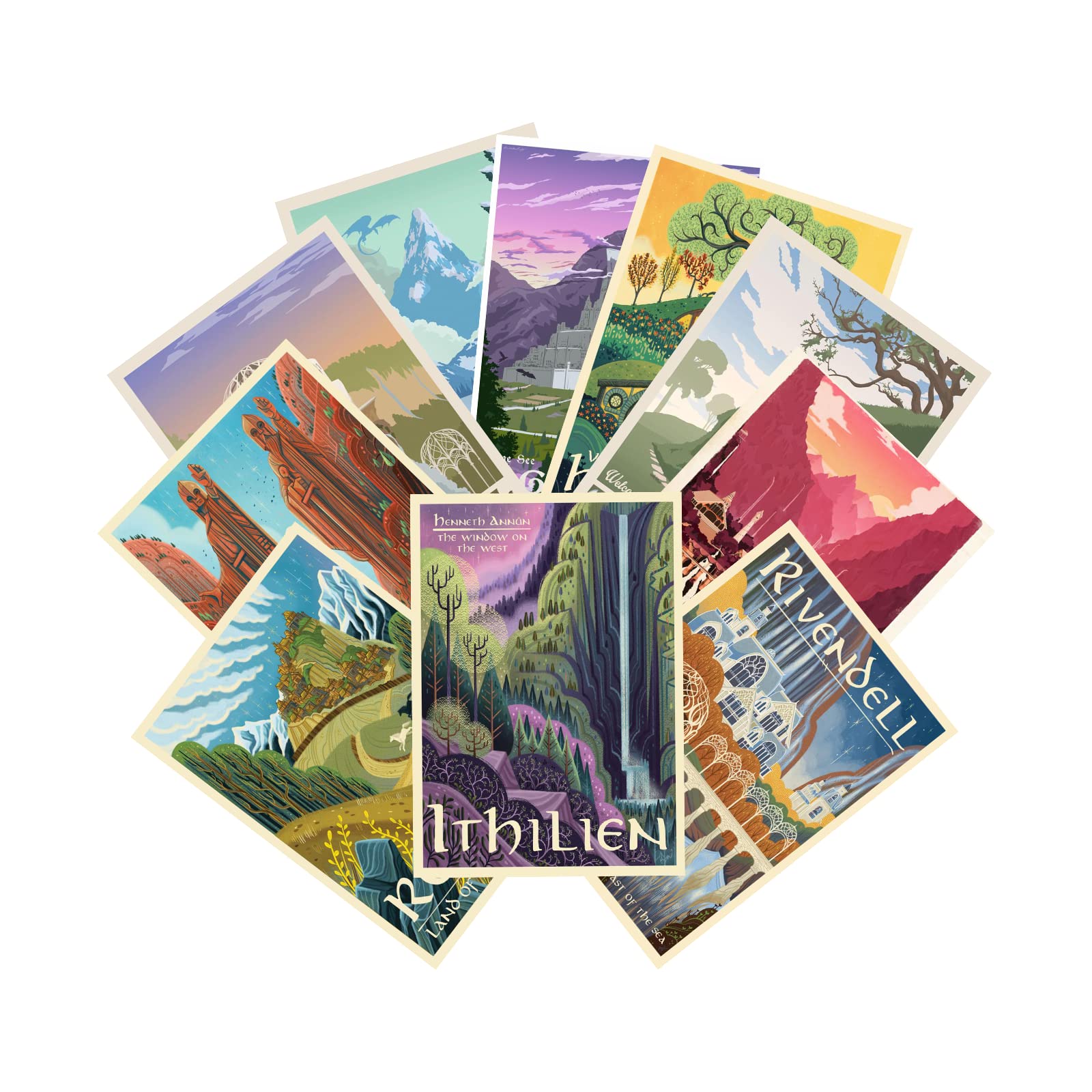 LIAUMO 12pcs Travel Middle Earth Landscape Posters — original gift idea