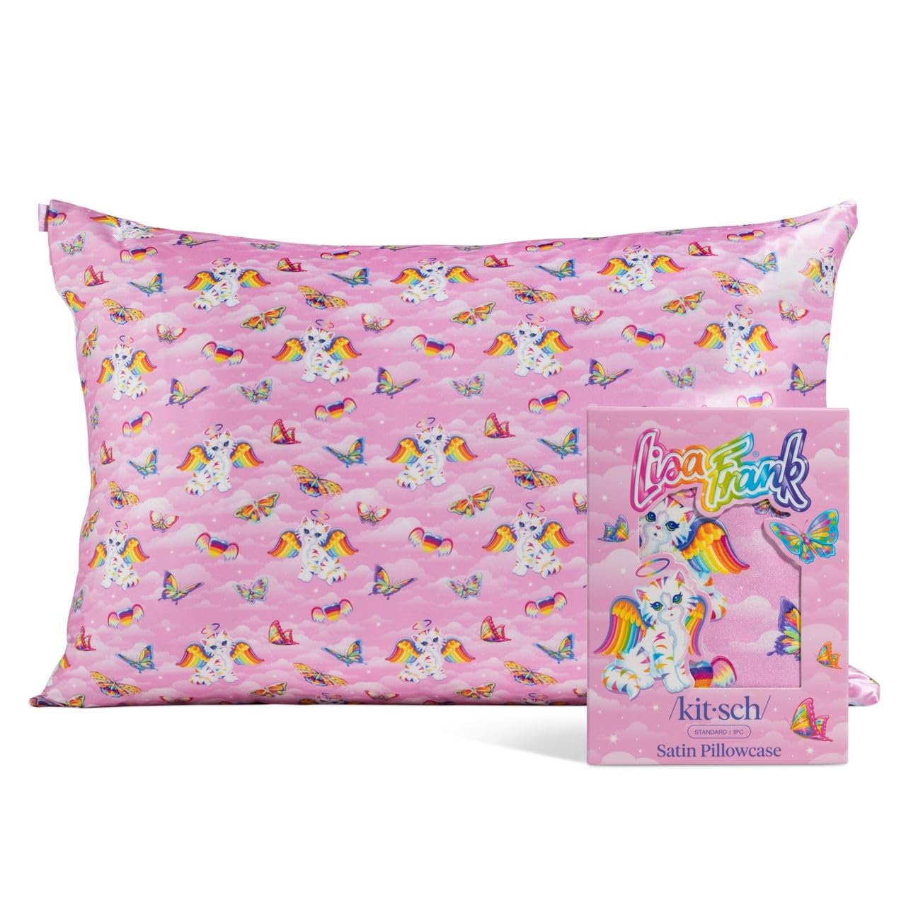 Lisa Frank x Kitsch Satin Pillowcase, Size 19x26 - Angel Kitty — original gift idea