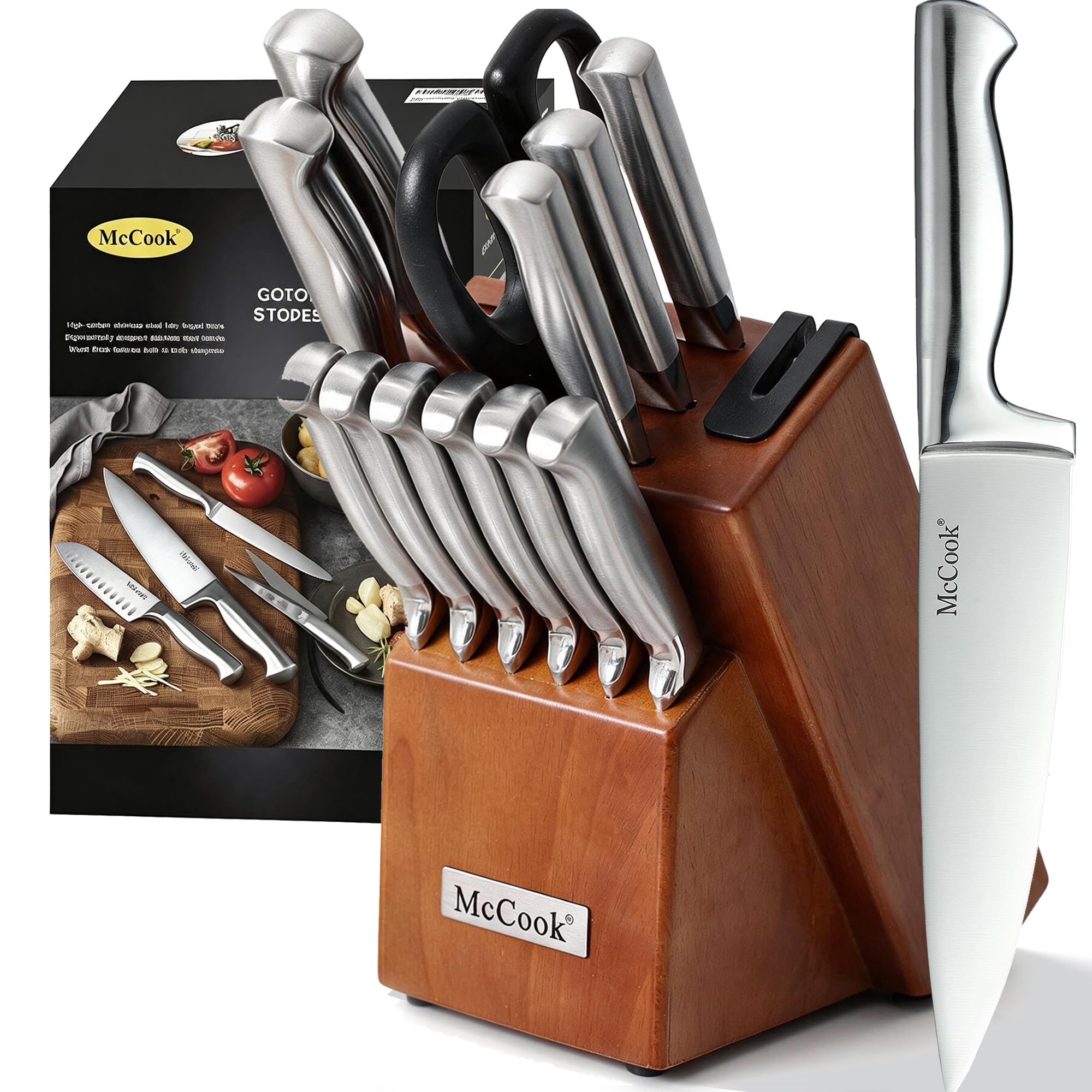 McCook 15-Piece Kitchen Knife Block Set with Built-in Sharpener — original gift idea