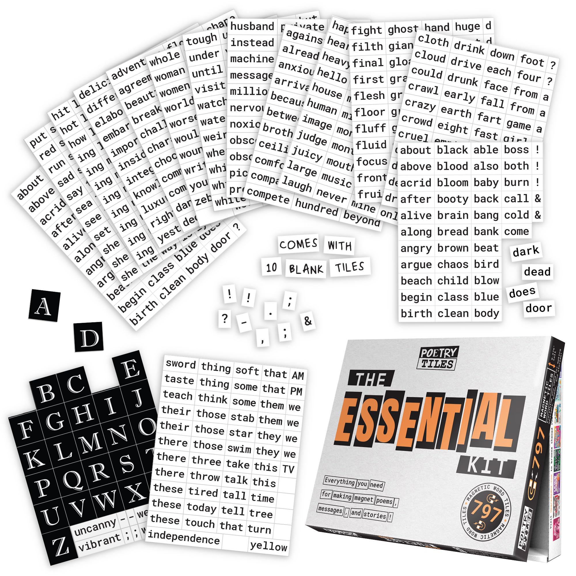 Poetry Tiles 797 Essential Word Magnets for Fridge Poems - Fun Gift Set — original gift idea