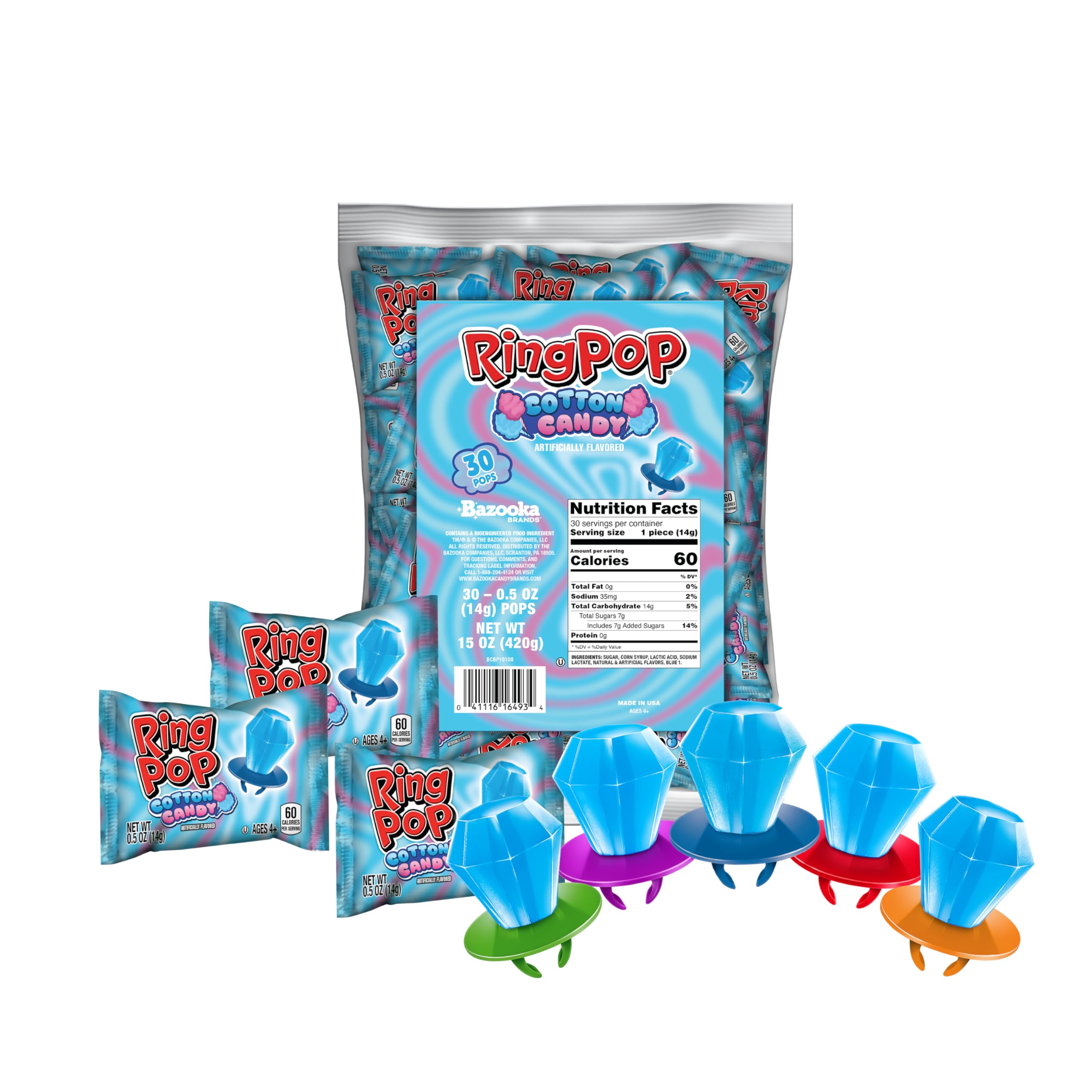 Ring Pop Halloween Cotton Candy Lollipops, 30 Count Bulk Pack — original gift idea