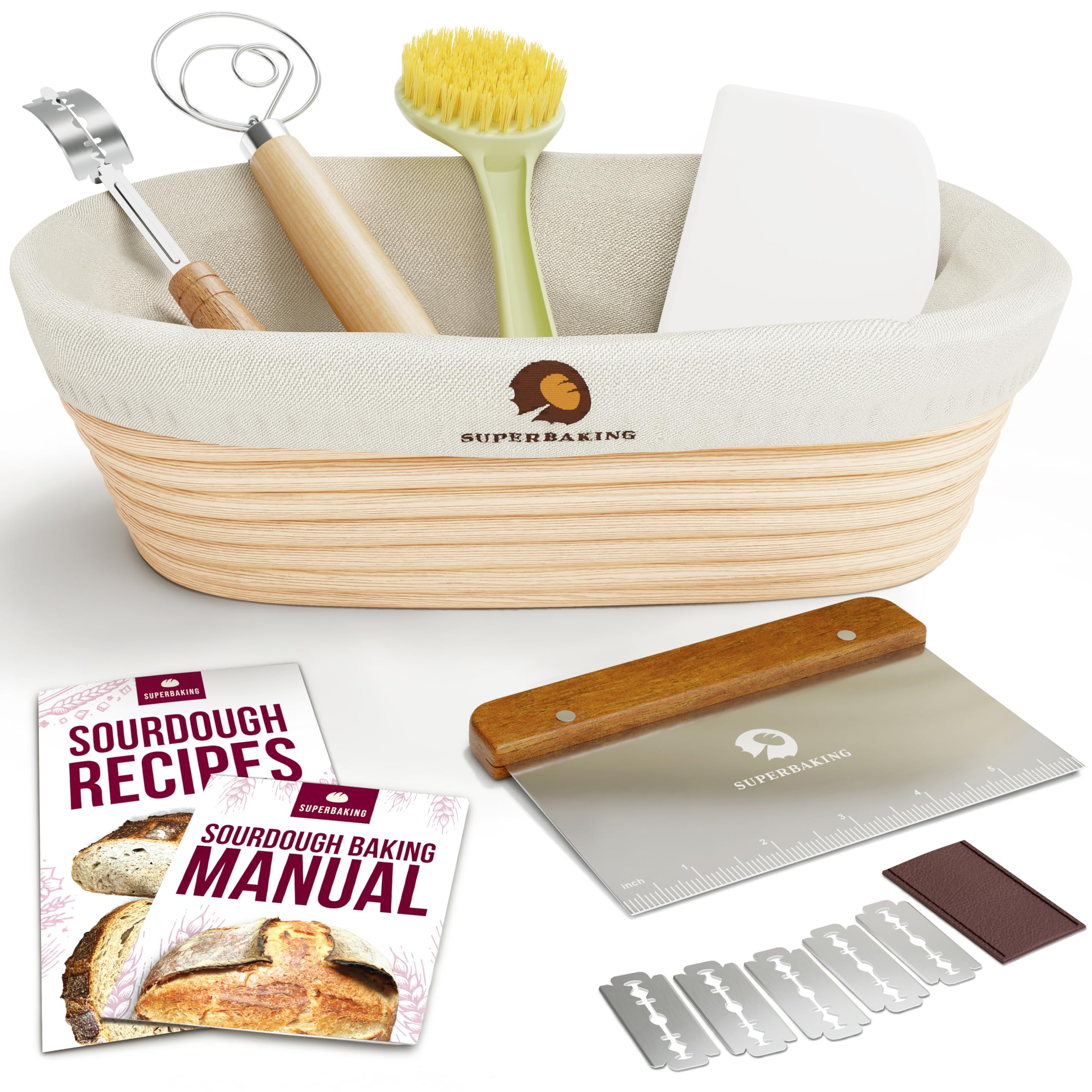 Superbaking 10-Inch Oval Banneton Proofing Basket Kit for Sourdough — original gift idea