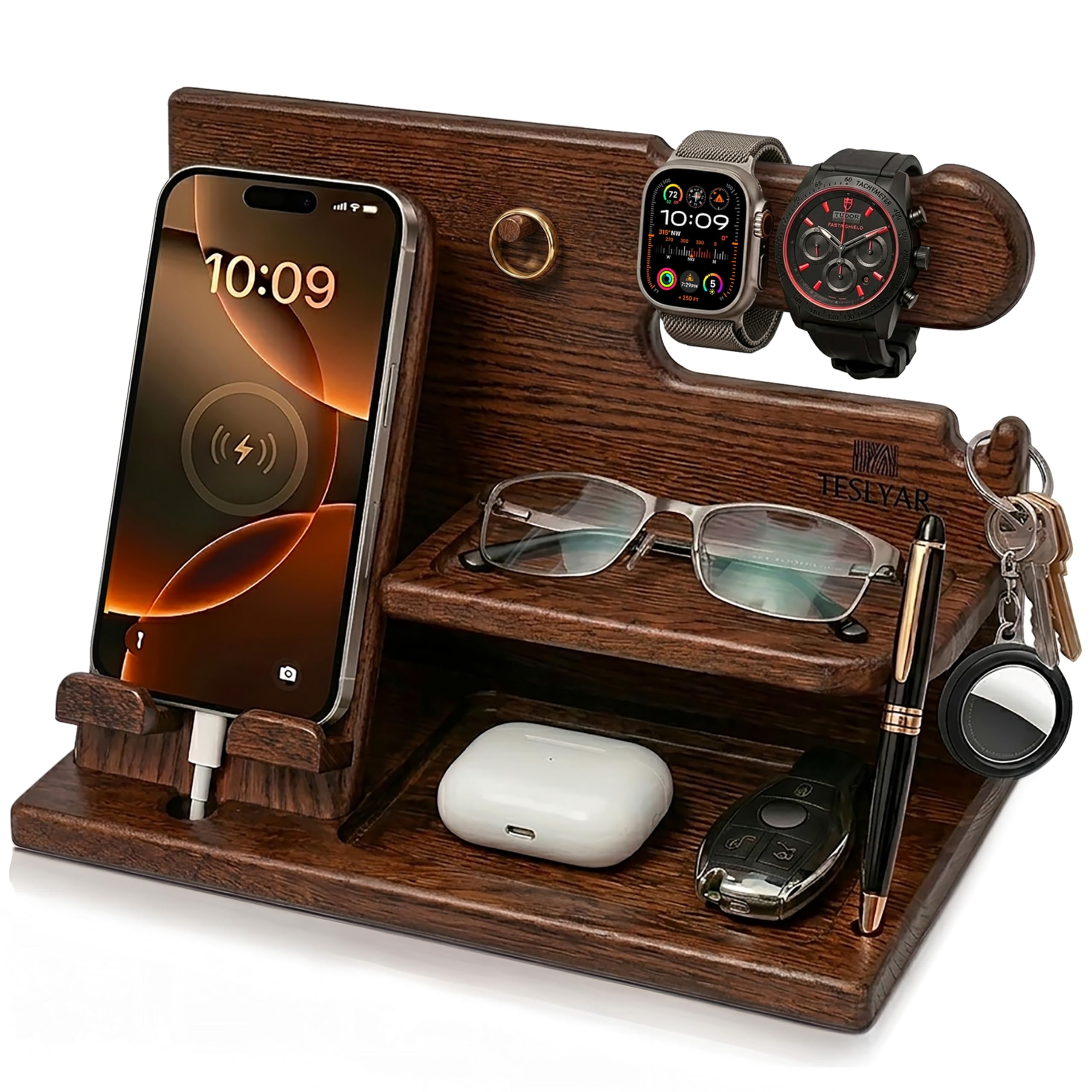 TESLYAR Wood Phone Docking Station — original gift idea