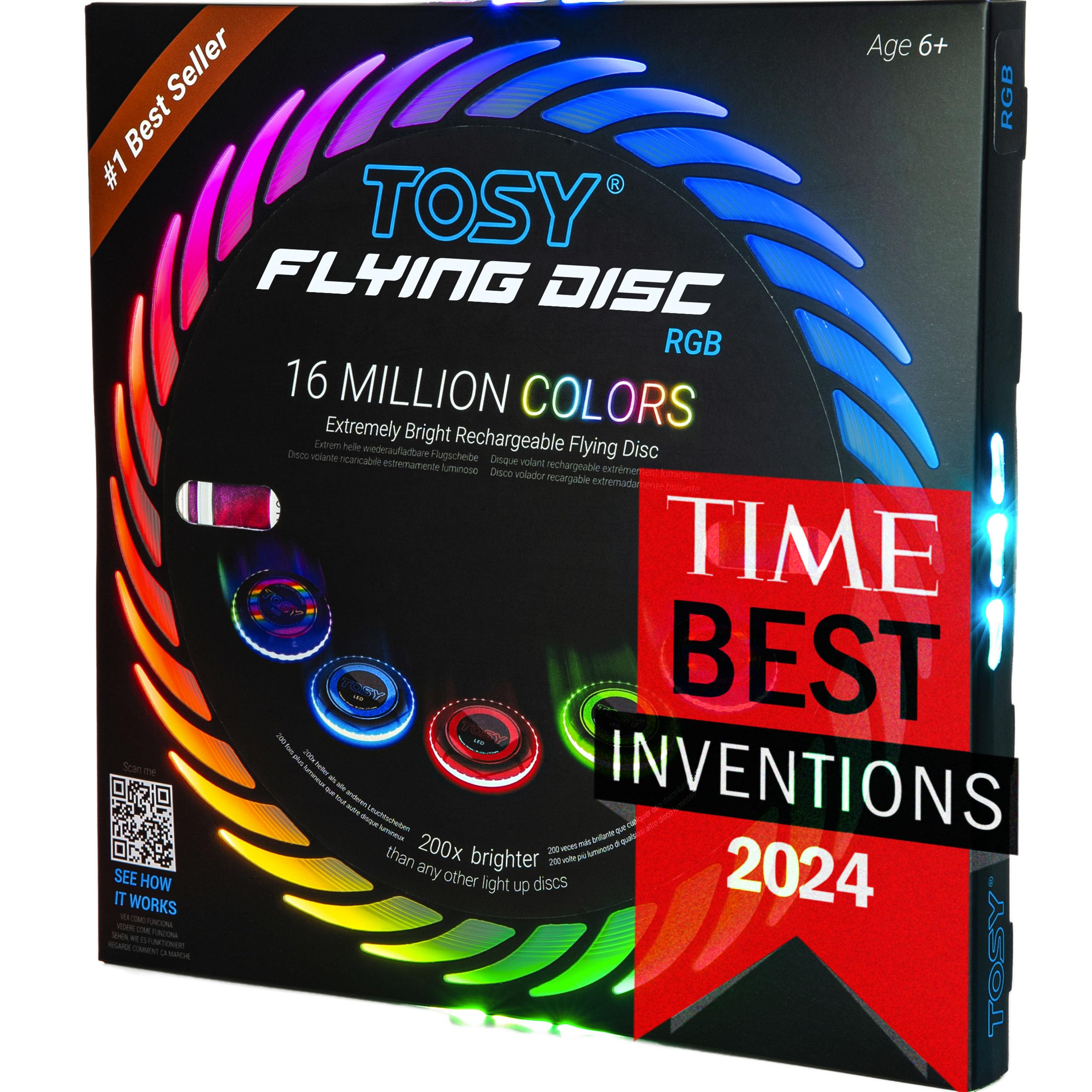 TOSY Flying Disc, 16 Million Colors RGB LEDs, Rechargeable, 175g — original gift idea