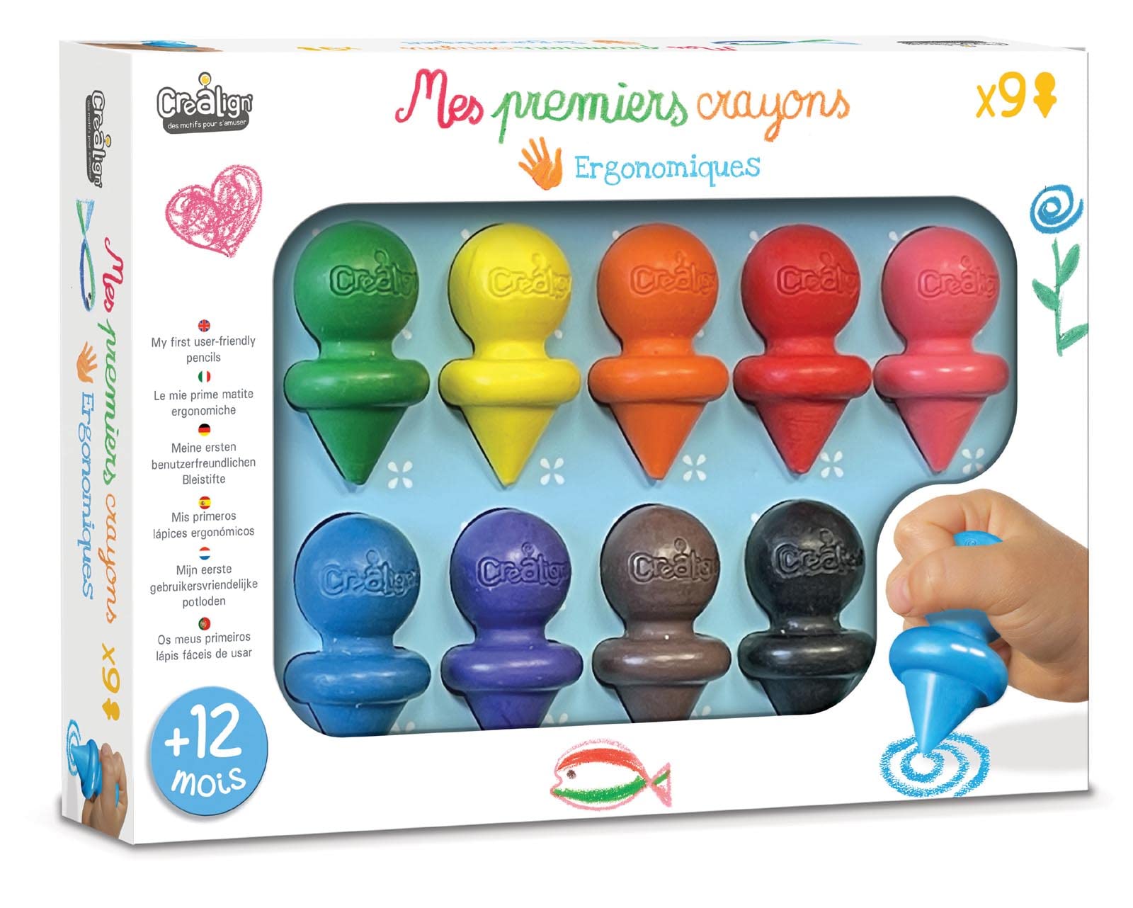 Créa Lign' — 9 Crayons de Cire Ergonomiques dès 12 Mois — idée cadeau original