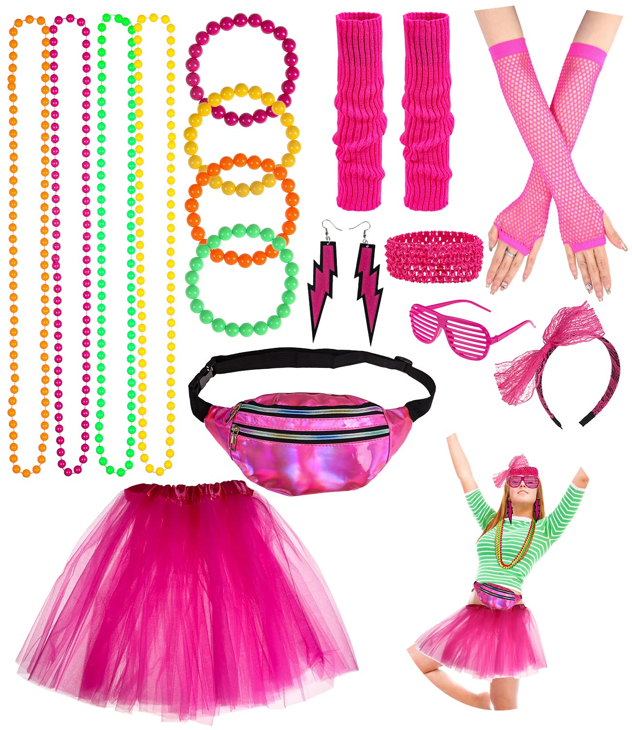 Jissta Deguisement Année 80 Femme Accessoire Fluo — idée cadeau original