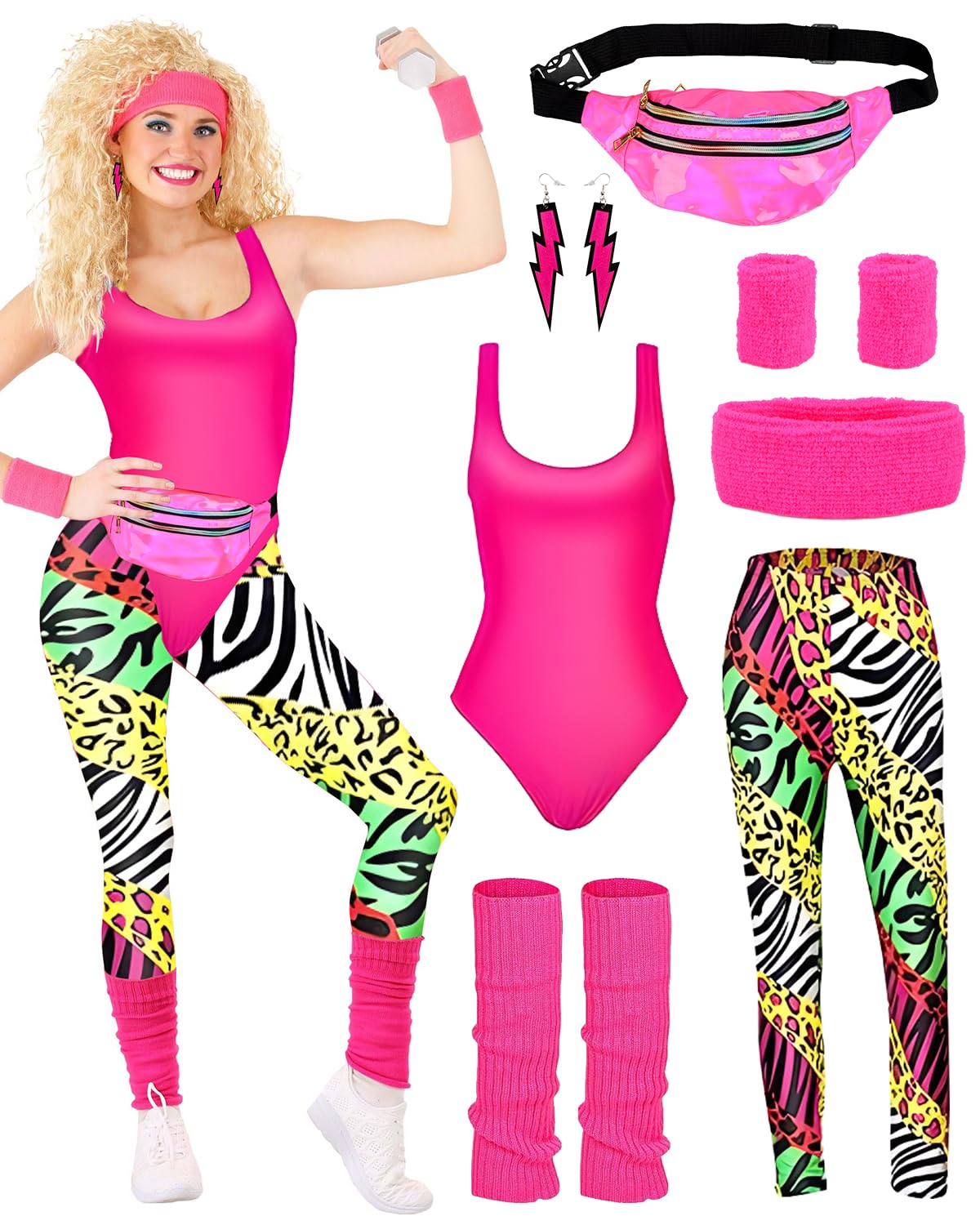 BIQIQI Déguisement Année 80 Femme des Costume de Sportif Justaucorp... — idée cadeau original