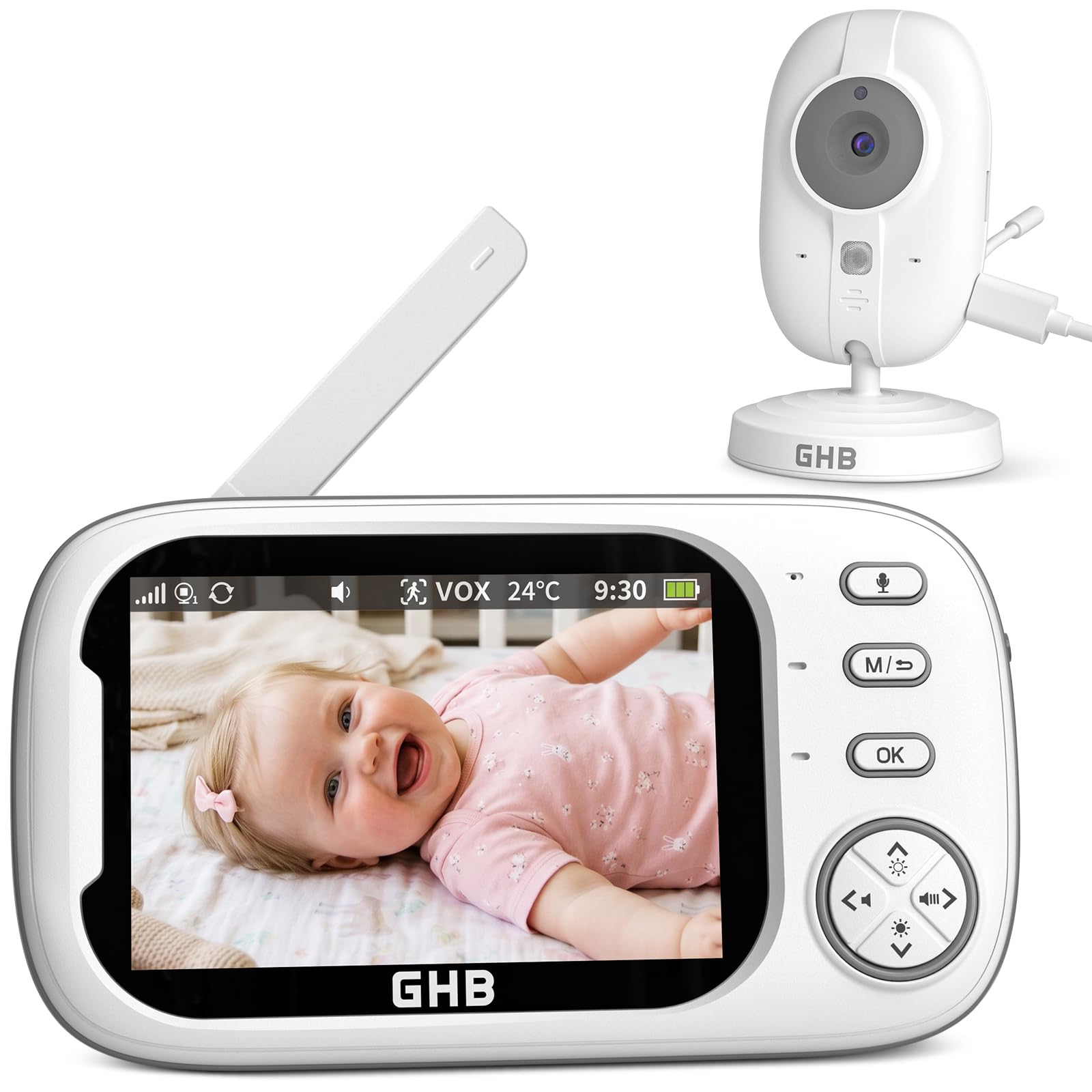 GHB Babyphone Caméra Écran LCD avec Vision Nocturne — idée cadeau original